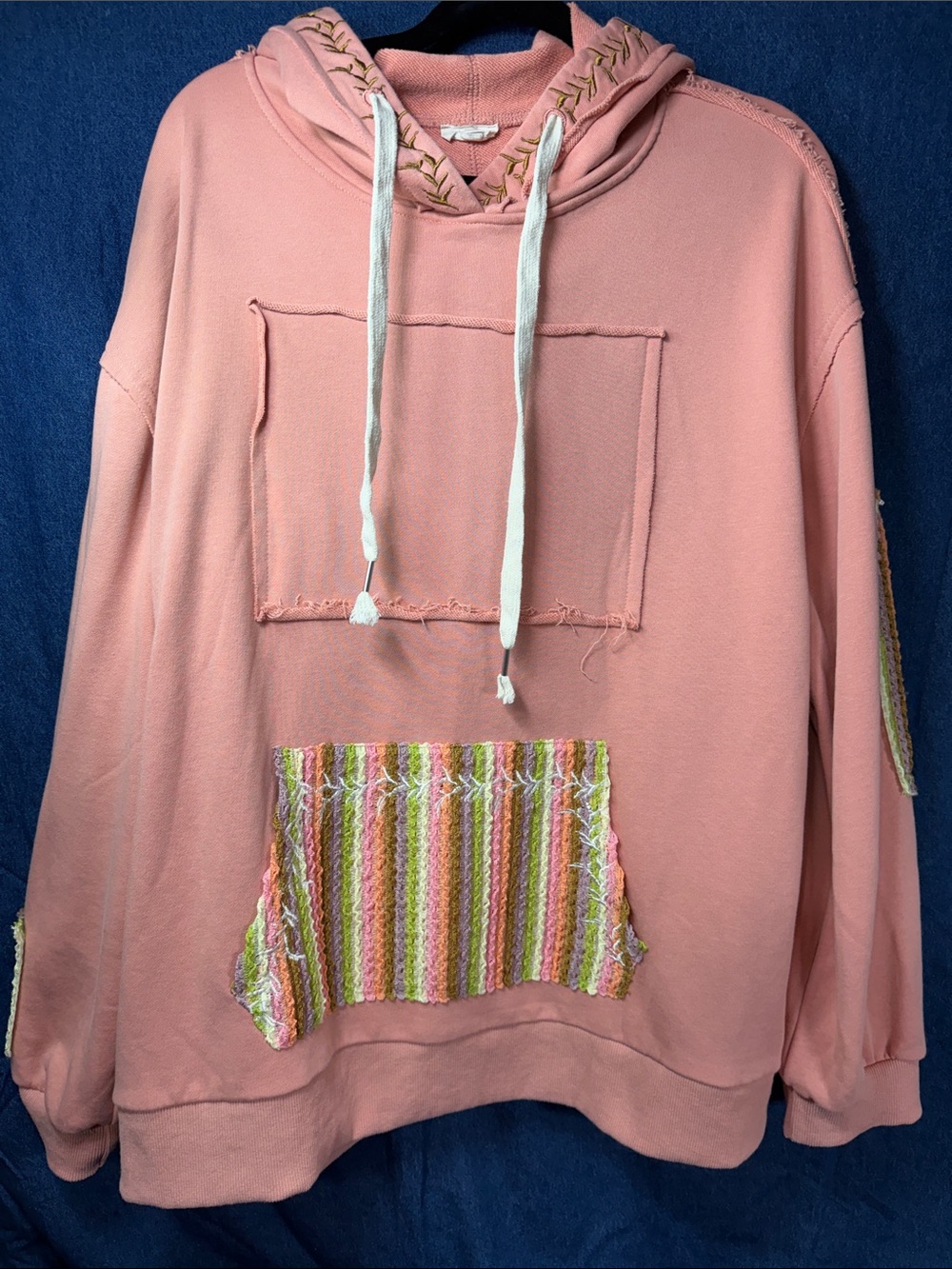 POL Pink Hooded Sweater with Multicolor Striped Pocket
